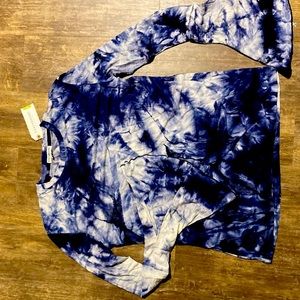 EARTHBOUND Blue Bell Sleeve Tie Dye Shirt NWT